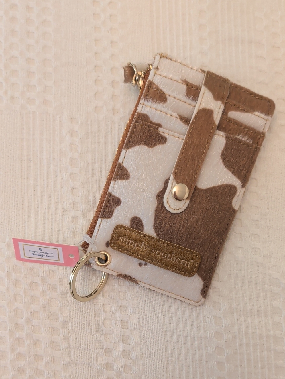 Simply Southern Brown & White Cowhide Card Wallet with Keyring